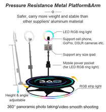 Load image into Gallery viewer, *CUSTOM* PORTABLE Spin 360 Photo/Video Booth *RGB strip lights* *Wireless Remote* w Wooden case or Flight Case