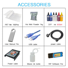 Load image into Gallery viewer, PACKAGE DEAL!!!! A4 DTF Direct Transfer Film DTF w/ DTF Ink (color, white), DTF PET Film, Melt Powder, Software
